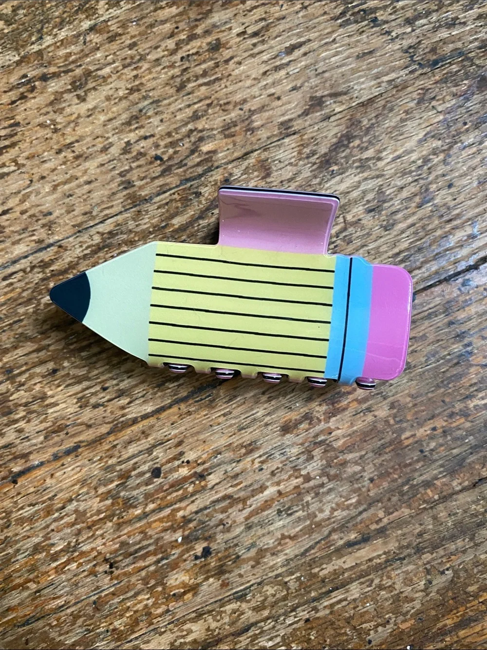 Pencil-Shaped Hair Clip - Yellow, Pink & Blue